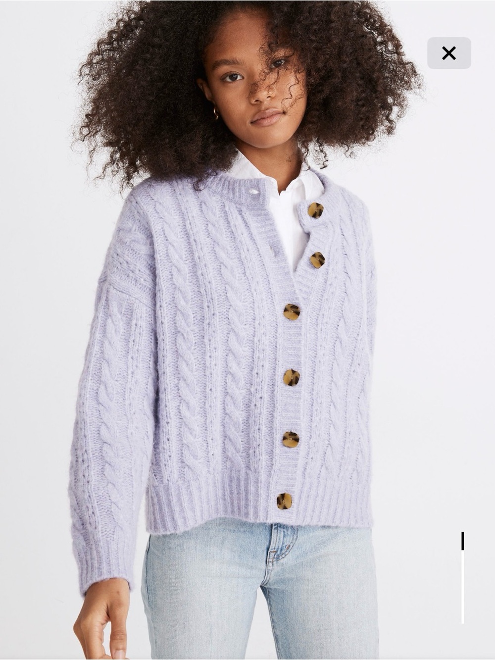 Madewell Women’s Pointelle Cable Cardigan Sweater Heather Lilac Size L